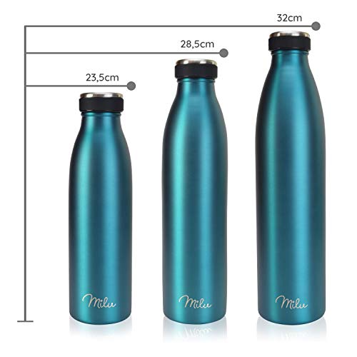 Milu Termo Botella de Agua 500ml, 750ml, 1l - Acero Inoxidable - Aislamiento de Vacío de Doble Pared - Libre BPA (Verde, 500ml)