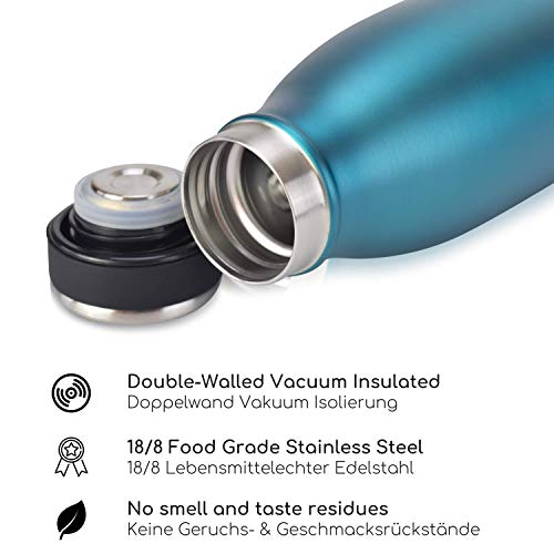 Milu Termo Botella de Agua 500ml, 750ml, 1l - Acero Inoxidable - Aislamiento de Vacío de Doble Pared - Libre BPA (Verde, 500ml)