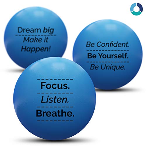MindPanda Bolas de estrés Motivacional Positivo 3X La Pelota antiestrés Adultos y niños para Ayudar a aliviar el estrés y la ansiedad E-Book Gratis y PDF de Ejercicios manuales incluidos (Light Blue)