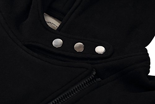 Minetom Mujer Invierno Cremallera Jackets Chaquetas Deportiva Cuero Moto Cazadoras Biker Abrigos con Capucha Negro ES 34