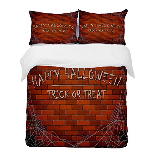 Mingdao Bedding Juego de Funda de Edredón -Truco o Trato de Halloween/Microfibra Funda de Nórdico (Cama 240 x 260 cm + Almohada 50X80 cm)