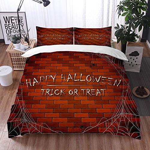 Mingdao Bedding Juego de Funda de Edredón -Truco o Trato de Halloween/Microfibra Funda de Nórdico (Cama 240 x 260 cm + Almohada 50X80 cm)