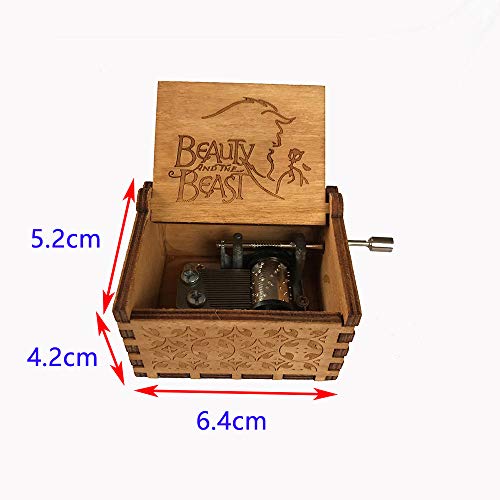 MINGZE Caja de música de Madera manivela, Pure Hand-Classical Music Box Hand-Wooden Music Box Creative Wooden Crafts Best Gifts, Variedad de Estilos (Beauty and The Beast（Wood Color）)