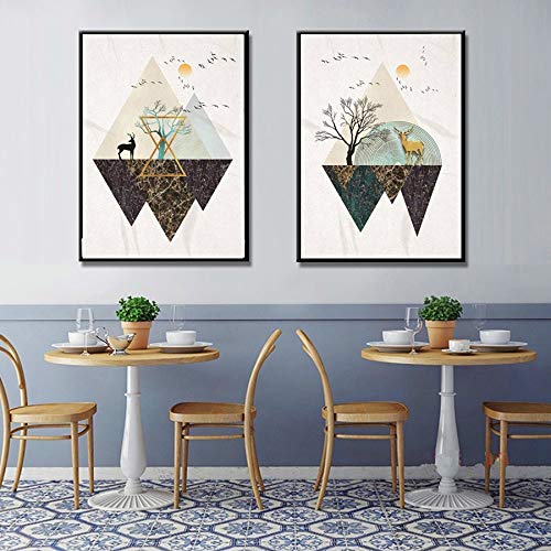 Minimalista estilo geométrico abstracto arte cartel paisaje chino pintura moderna decoración del hogar pared cuadros A2 42X60 cm