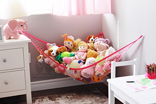 MiniOwls Toy Hamaca Organizador – Oso de peluche colgante almacenamiento para dormitorio de niña Pinkalicious Fucsia Decoración Accent. Fuerte calidad elástica (rosa, XL)