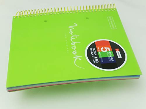 Miquelrius - Cuaderno Espiral Microperforado, Cubierta Polipropileno Translúcido, Tamaño A5 148 x 210 mm, 2 taladros, 120 Hojas de 90 g/m² y 5 Franjas de Color, Cuadrícula de 5 x 5 mm, Color Lima