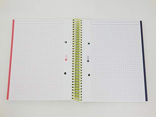 Miquelrius - Cuaderno Espiral Microperforado, Cubierta Polipropileno Translúcido, Tamaño A5 148 x 210 mm, 2 taladros, 120 Hojas de 90 g/m² y 5 Franjas de Color, Cuadrícula de 5 x 5 mm, Color Lima