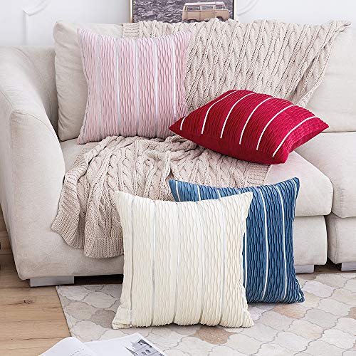 MIULEE Navidad 2 Piezas de Funda de Cojines Terciopelo Suave con Pliegues y Cuero Plateado Funda de Almohada Cuadrada Moderna Decorativa para Hogar Silla Cama Habitacion salón Dormitorio 45x45cm Rojo