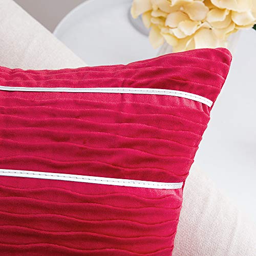 MIULEE Navidad 2 Piezas de Funda de Cojines Terciopelo Suave con Pliegues y Cuero Plateado Funda de Almohada Cuadrada Moderna Decorativa para Hogar Silla Cama Habitacion salón Dormitorio 45x45cm Rojo