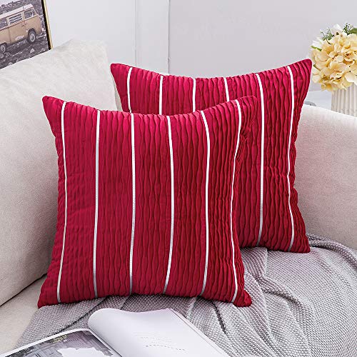 MIULEE Navidad 2 Piezas de Funda de Cojines Terciopelo Suave con Pliegues y Cuero Plateado Funda de Almohada Cuadrada Moderna Decorativa para Hogar Silla Cama Habitacion salón Dormitorio 45x45cm Rojo