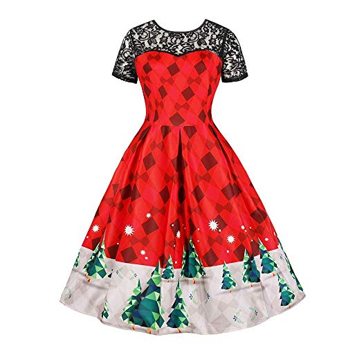 MJY Moda mujer de gran tamaño Navidad Maxi vestido de la vendimia del partido de noche del baile de fin de curso vestido de columpio Vestido de encaje de la vendimia para la mujer, de cintura alta có