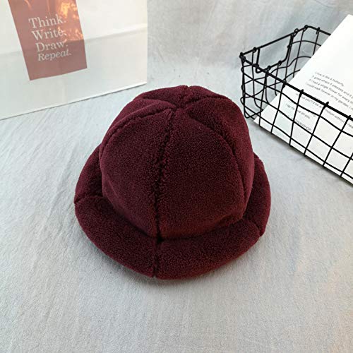 mlpnko Sombrero señoras Felpa Cuenca Gorra Gruesa cálida Pescador Sombrero Casual al Aire Libre Que se encrespa pequeño Sombrero Vino Rojo M (56-58cm)