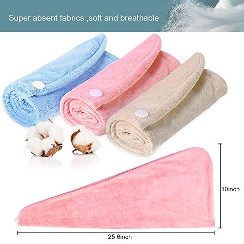 MMTX Toallas de Baño 3 pcs Toallas para Secar el Pelo Toalla Pelo Secado Rapido, Toalla Turbante para el Pelo de Coral Fleece con Botón del Abrigo, para en Ducha, SPA, Maquillaje