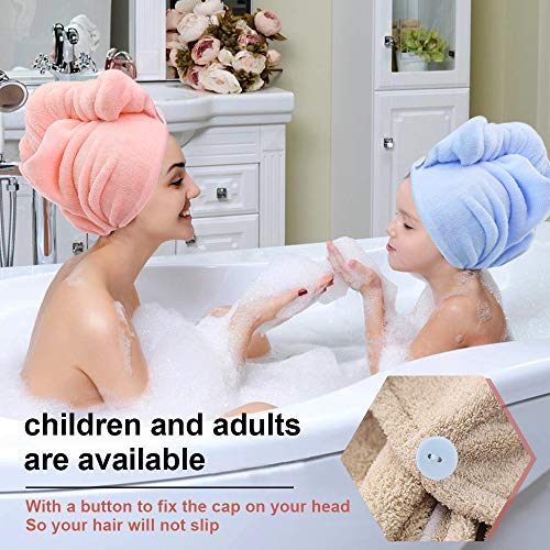 MMTX Toallas de Baño 3 pcs Toallas para Secar el Pelo Toalla Pelo Secado Rapido, Toalla Turbante para el Pelo de Coral Fleece con Botón del Abrigo, para en Ducha, SPA, Maquillaje