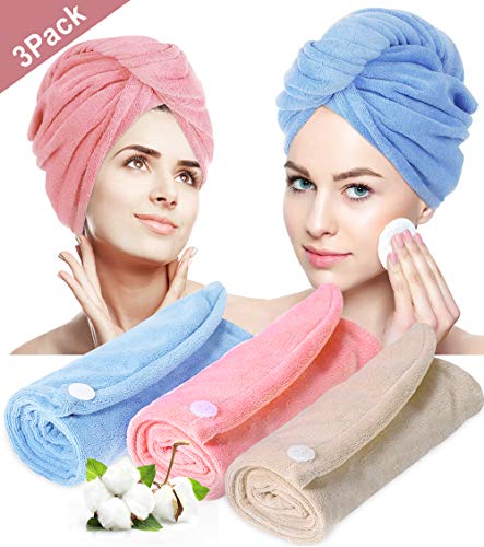 MMTX Toallas de Baño 3 pcs Toallas para Secar el Pelo Toalla Pelo Secado Rapido, Toalla Turbante para el Pelo de Coral Fleece con Botón del Abrigo, para en Ducha, SPA, Maquillaje