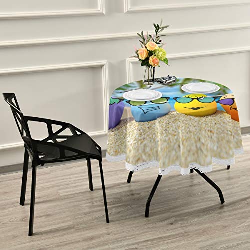 Mnsruu Mantel Redondo de 152 cm con diseño de Palmeras de Arena y Huevo de Arena y macramé Decorativo para Mesa de Buffet, Fiesta, Cena de Vacaciones