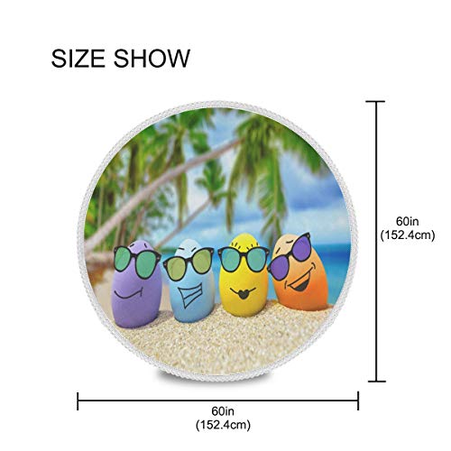 Mnsruu Mantel Redondo de 152 cm con diseño de Palmeras de Arena y Huevo de Arena y macramé Decorativo para Mesa de Buffet, Fiesta, Cena de Vacaciones