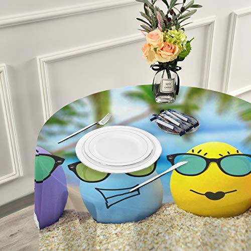 Mnsruu Mantel Redondo de 152 cm con diseño de Palmeras de Arena y Huevo de Arena y macramé Decorativo para Mesa de Buffet, Fiesta, Cena de Vacaciones