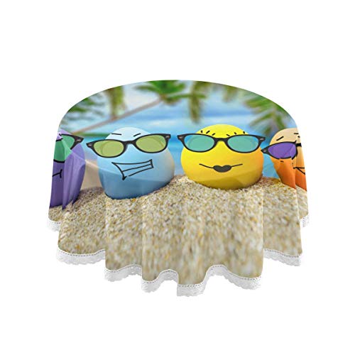 Mnsruu Mantel Redondo de 152 cm con diseño de Palmeras de Arena y Huevo de Arena y macramé Decorativo para Mesa de Buffet, Fiesta, Cena de Vacaciones