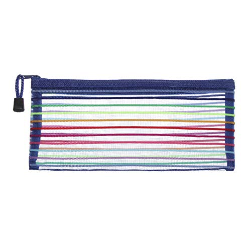 mnvxcbxv - Estuche para lápices con cremallera, malla para guardar cosméticos, color arcoíris, para maquillaje, nailon, bolsos, color azul