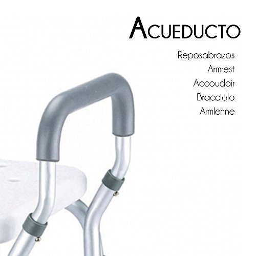 Mobiclinic, Acueducto, Silla/taburete de baño y ducha, ortopédica, aluminio, PVC, altura regulable, ayuda para baño para ancianos y discapacitados, ergonómico, reposabrazos, conteras antideslizantes