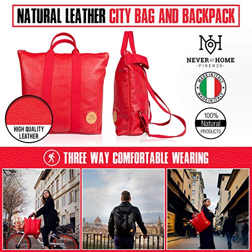 Mochila de Cuero Genuino para Mujer y Hombre - Convertible de 3 Maneras - Bolsas Casuales de Viaje para el día a día (Azul Marino)