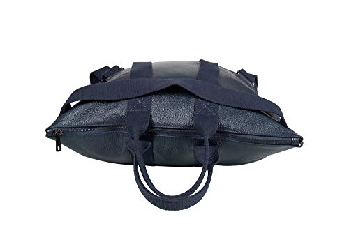 Mochila de Cuero Genuino para Mujer y Hombre - Convertible de 3 Maneras - Bolsas Casuales de Viaje para el día a día (Azul Marino)