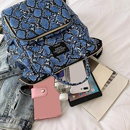 Mochila de Viaje Serpentina, Mochila de Mujer Embarazada de Cuero PU de Gran Capacidad para Uso Diario, Mochila Escolar (A-Blue)