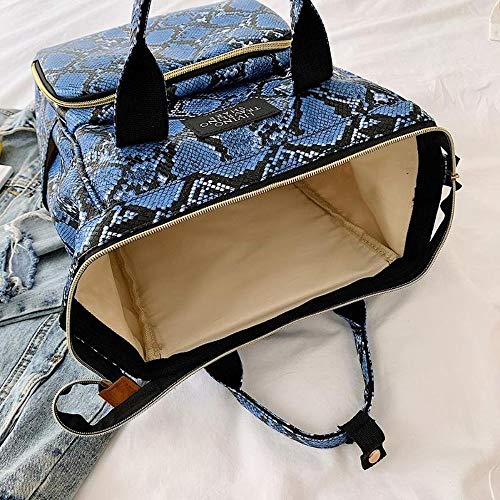 Mochila de Viaje Serpentina, Mochila de Mujer Embarazada de Cuero PU de Gran Capacidad para Uso Diario, Mochila Escolar (A-Blue)