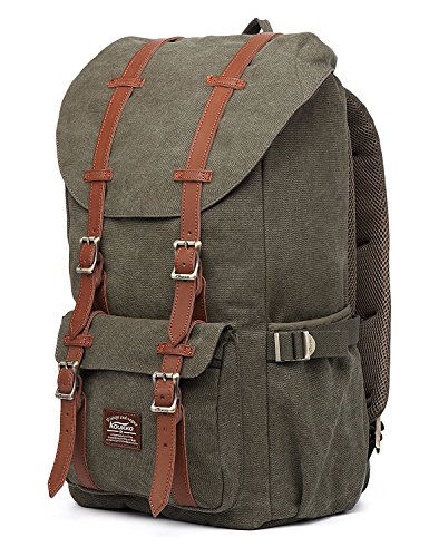 Mochila portátil KAUKKO Unisex Paquete de Ocio de Moda para excursiones al Aire Libre Viajes Camping (Lona Verde Ejército 2PCS)