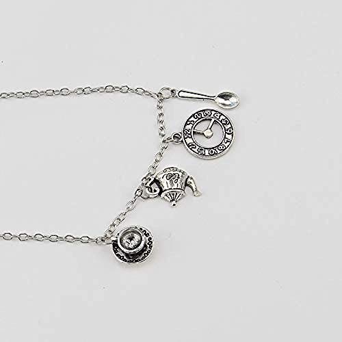 Moda Alicia en el país de Las Maravillas Collar Tetera con Taza de té Reloj Conejo Charm Colgante Collar