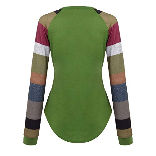 Moda de Mujer a Rayas Camiseta Casual Tops para Mujer Sexy Blusa de Manga Larga Suelta con Cuello Redondo Camisas para Mujer riou