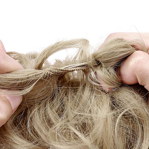 Moda Peinado Updo despeinado Scrunies de pelo con moño desordenado Extensión de cabello de cola de caballo para mujer Rubio ceniza