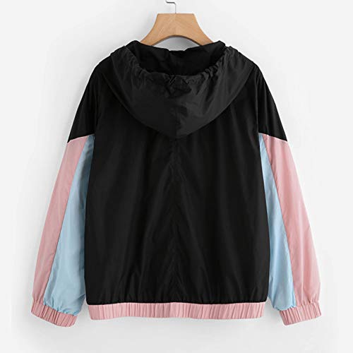 Moda Sudadera Mujer con Capucha Abrigo de Otoño Tops de Manga Larga Patchwork Chaqueta de Cremallera Outwear Tops Camiseta Suelto Baseball Chaqueta vpass