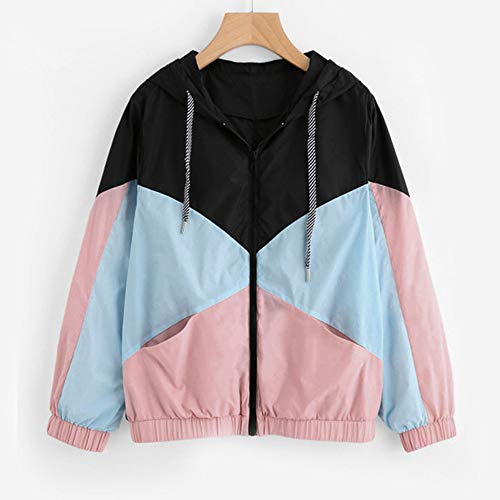 Moda Sudadera Mujer con Capucha Abrigo de Otoño Tops de Manga Larga Patchwork Chaqueta de Cremallera Outwear Tops Camiseta Suelto Baseball Chaqueta vpass