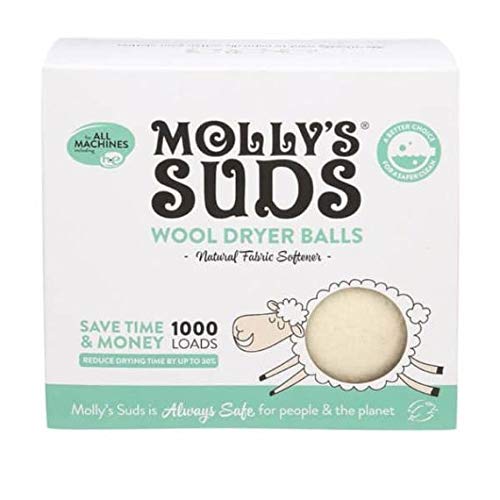 Molly's Suds - Juego de 3 bolas de lana para secador, suavizador de tela natural, reduce el tiempo de secado, reutilizables, sin químicos, sin perfume
