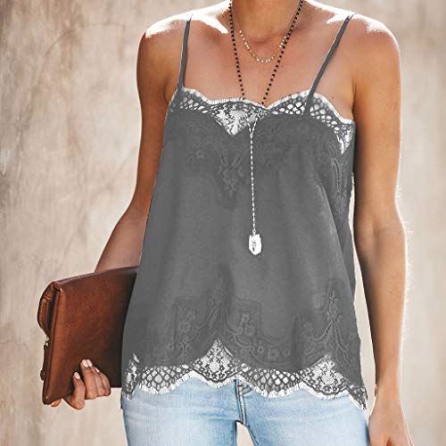 MOMOXI Cuello sin tirantes redondo floral sin mangas chaleco de la tapa para Mujeres Grey L