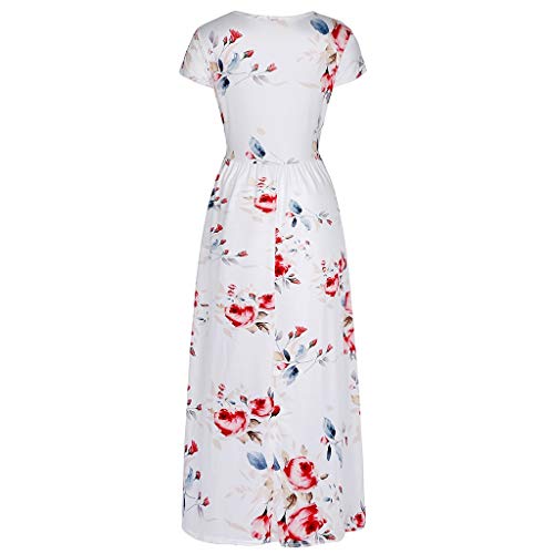MOMOXI Vestido de Verano con Cuello en V de Moda para Mujer Vestido Casual con Estampado Floral de Dama Bohemia Casual Color Sólido Cuello Redondo Manga Corta Estampado Vintage Falda Grande