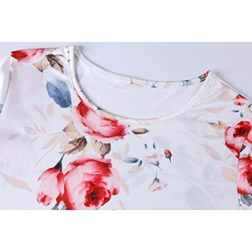 MOMOXI Vestido de Verano con Cuello en V de Moda para Mujer Vestido Casual con Estampado Floral de Dama Bohemia Casual Color Sólido Cuello Redondo Manga Corta Estampado Vintage Falda Grande