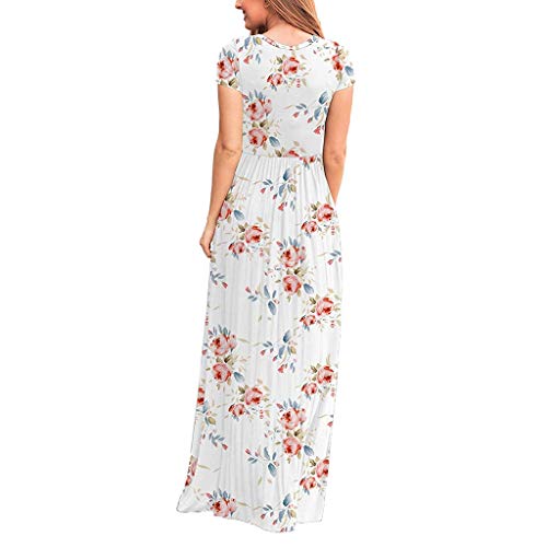 MOMOXI Vestido de Verano con Cuello en V de Moda para Mujer Vestido Casual con Estampado Floral de Dama Bohemia Casual Color Sólido Cuello Redondo Manga Corta Estampado Vintage Falda Grande