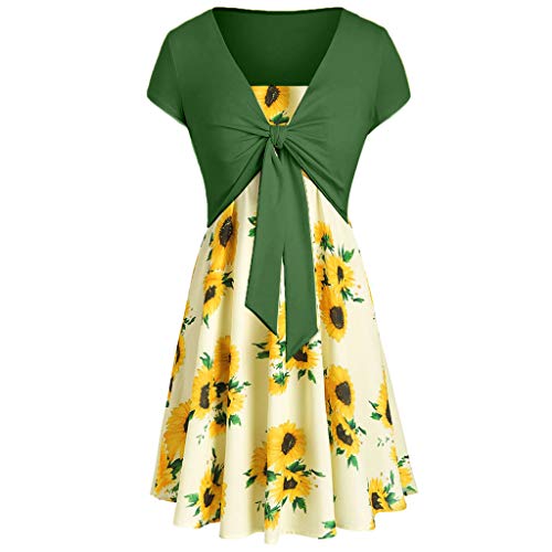 MOMOXI Vestido para Las Mujeres, Vestido de Flor de Verano de Mujer con Estampado de Camiseta, Traje de túnica con Estampado de Camiseta Faldas de la Cadera Costura De Vestido de la Noche Vestido