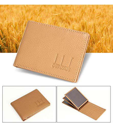 Monedero de los Hombres con Interior y Exterior Primera Capa de Cuero, Horizontal múltiples Funciones Wallet, Corto de Gran Capacidad Doble página Monedero-Golden_10.5 * 7.8 * 1.2cm SHIYUE