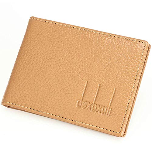 Monedero de los Hombres con Interior y Exterior Primera Capa de Cuero, Horizontal múltiples Funciones Wallet, Corto de Gran Capacidad Doble página Monedero-Golden_10.5 * 7.8 * 1.2cm SHIYUE