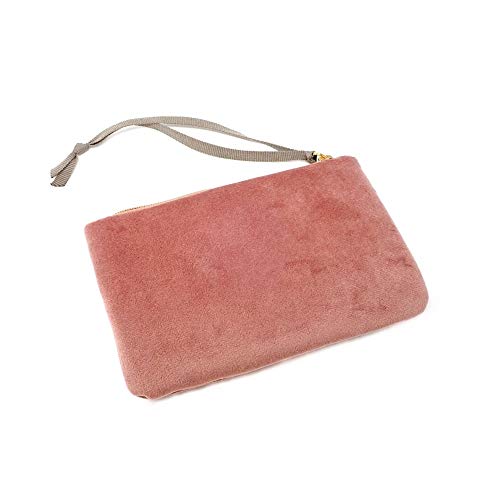 Monedero Pertegaz Velvet Rosa Terciopelo Franja Piel Chapa Dorada Cierre Cremallera Tira Tela