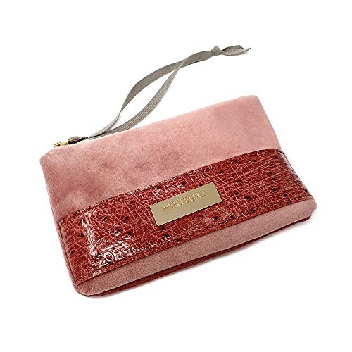 Monedero Pertegaz Velvet Rosa Terciopelo Franja Piel Chapa Dorada Cierre Cremallera Tira Tela