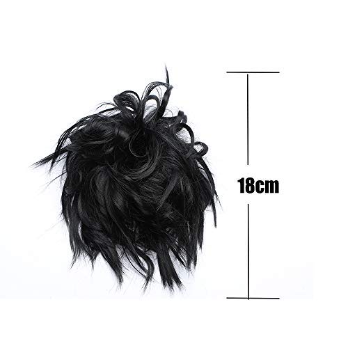 Moño Postizo Pelo Sintético Se Ve Natural Postizos de Pelo Recogido Elegante Coletero Peinado Extensiones de Cabello Rizado Corto Voluminoso Coleta Postiza (Negro Intenso)