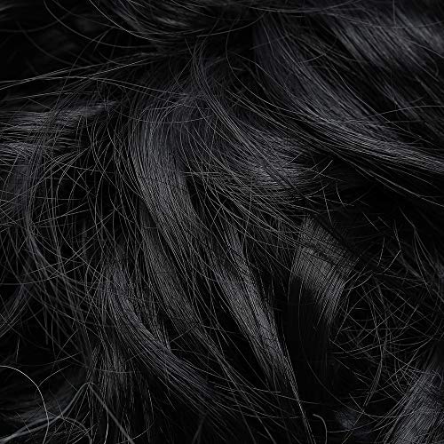 Moño Postizo Pelo Sintético Se Ve Natural Postizos de Pelo Recogido Elegante Coletero Peinado Extensiones de Cabello Rizado Corto Voluminoso Coleta Postiza (Negro Intenso)