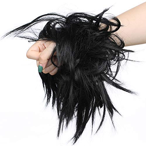 Moño Postizo Pelo Sintético Se Ve Natural Postizos de Pelo Recogido Elegante Coletero Peinado Extensiones de Cabello Rizado Corto Voluminoso Coleta Postiza (Negro Intenso)