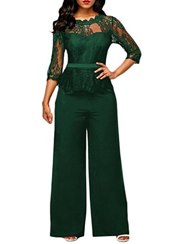 Monos De Vestir Mujer Largo Pantalon Elegante Verano Splice Encaje Mangas 3/4 Mono De Noche Moda Casual Transparentes Ropa Fiesta Modernas Pata Ancha Jumpsuit
