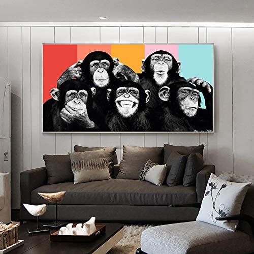 Monos divertidos Graffiti Pinturas de lienzo en la pared Carteles e impresiones Animales modernos Arte de la pared Cuadros de lienzo Decoración de la habitación de los niños (Sin marco) R1 50x100CM